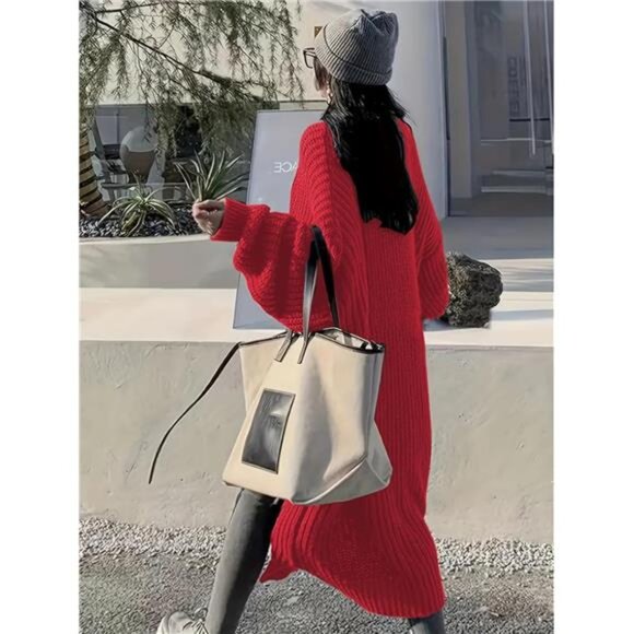 Womens Long Cardigan Sweaters Open Front Oversized Red - Picture 3 of 5